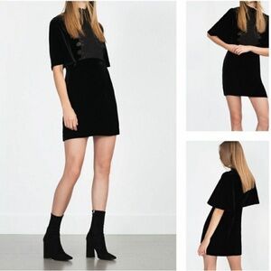 RARE ZARA Silk Velvet Crochet Bib Front Mini Dress